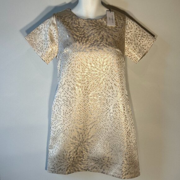 Molly Bracken Le Soir SZ S Cream & Pale Gold metallic shift dress formal mod 60s - Picture 5 of 14